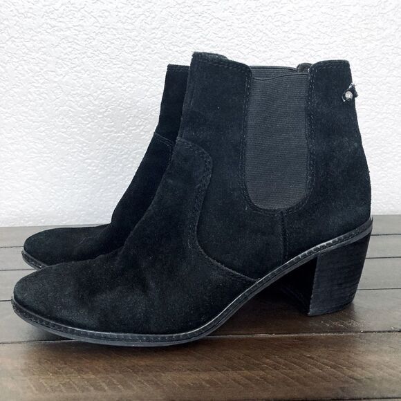 Anne Klein Black Suede Leather Ankle Boots Booties 8.5 - Picture 1 of 6